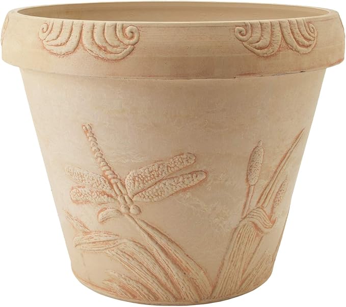 PSW OF33B Collection Dragonfly Planter Pot for Indoor and Outdoor Plants and Gardens, 12.5' by 10, 13 by 11-Inch, Beige