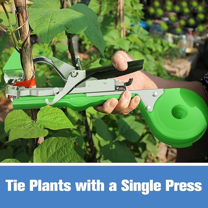 FUNTECK Plant Tying Machine to Tie Tomatoes Peppers and Cucumbers Quickly and Easily, Great for Gardeners Farmers, Including Spare Parts, Tapes and Staples, Green