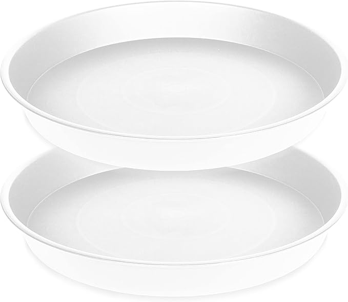 2 Pack of 19 inch Plant Saucer, 2.7" Depth Tray, Large Deep Garden Plastic Flower Planter Plant Trays for Indoors Outdoor Bath Bath (19", Creamy White)