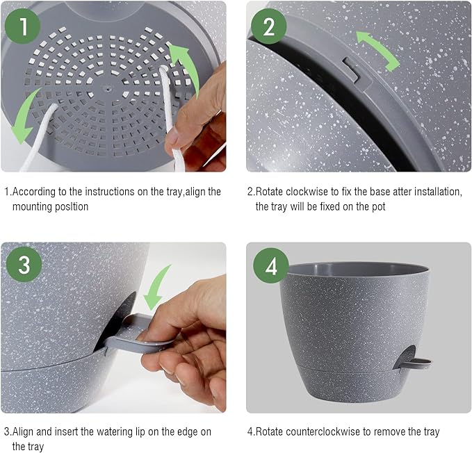 12 inch Large Self Watering Pots, Plastic Planters with 60oZ Removable Deep Reservoir and Multi Mesh Drainage Holes for Indoor Outdoor Garden Plants and Flowers, Grey Speckles