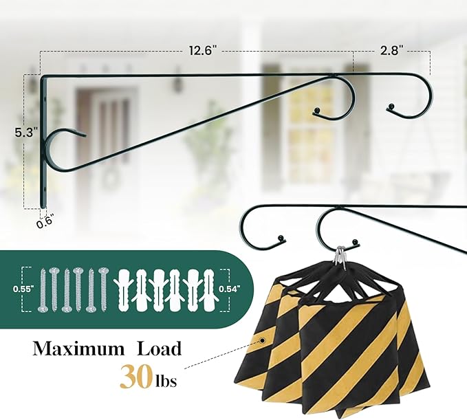 Plant Hangers Outdoor (2 Pack-15.4 Inch Blackish Green) Plant Hooks Heavy Duty Iron Plant Hanger Hook for Wall, Hanging Plant Bracket for Planters, Bird Feeders, Lanterns, Wind Chimes, Outdoor