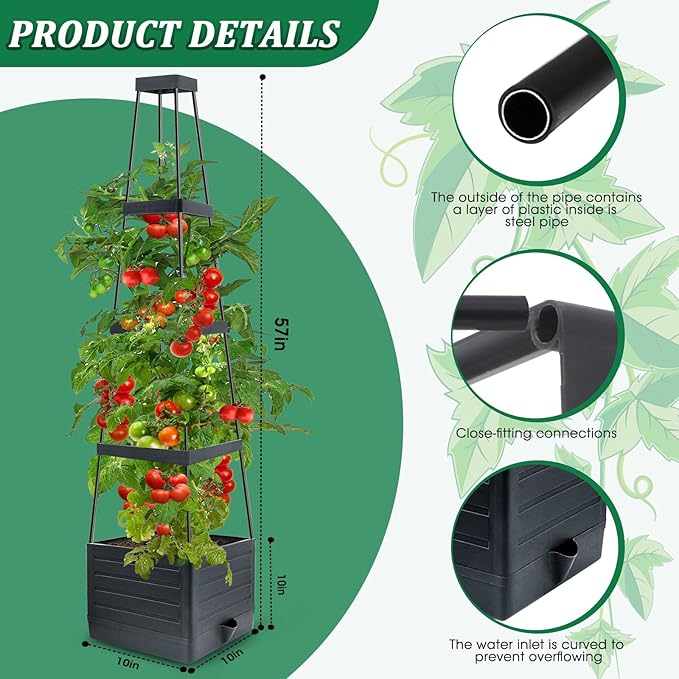 MQFORU Tomato Planter with Trellis, 57" Self-Watering Tomato Planter Boxes for Climbing Vegetable and Plants, Raised Garden Bed with Tomato Planter Cage for Indoor Outdoor Use