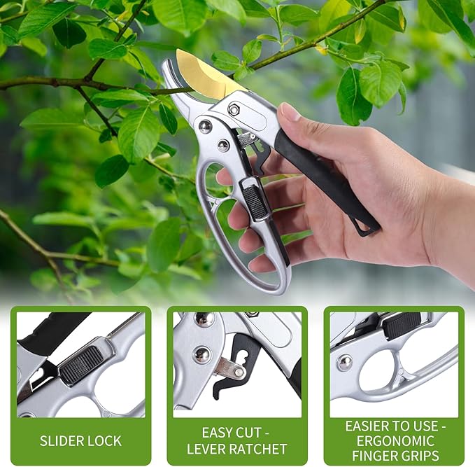 Titanium Garden Clippers, Premium Germany Pruners, Work 3 Times Easier, Professional Pruning Shears, Cutting Rose, Flower, Hedge, Stem, Sharp Gardening Scissors, Arthritis Weak Hand Snips