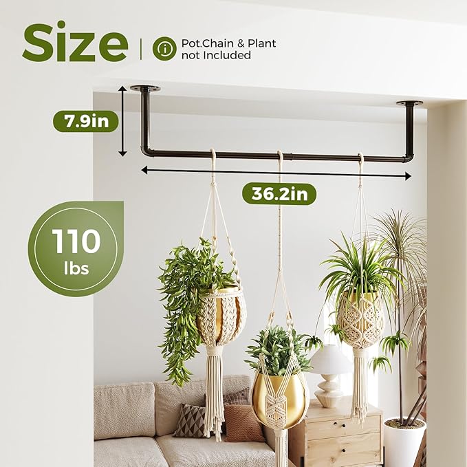 Bamworld Hanging Planters for Indoor Plants Plant Hanger Indoor Hanging Plant Holder Window Plant Shelves Metal Rod(Pot&Plant Not Included) 36.2in
