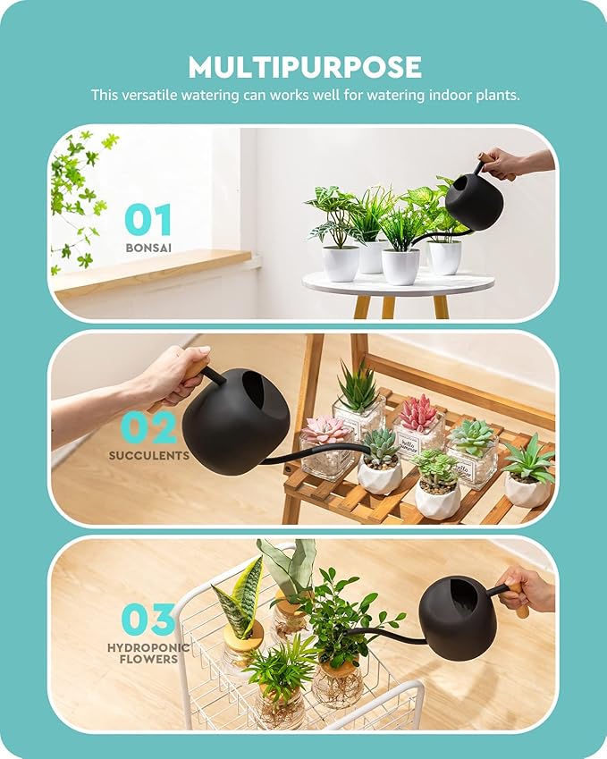 Baffect Watering Can Indoor Plants, 1.2L/41OZ Cute Watering Can Pot, Metal Stainless Steel Garden Watering Can with Long Spout for Indoor House Plants Bonsai Outdoor Garden Flower Decorative