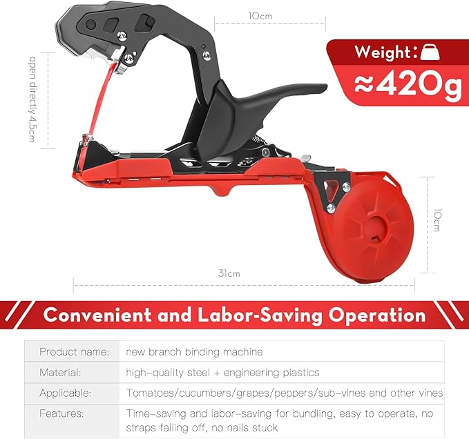 SWANSOFT Plant Tying Machine, Lightweight Plant Vine Tying Tape Machine Tool, Plant Tape Gun for Tomatoes, Grapes and Vegetable Garden, Come with 10000pcs Staples 10 Rolls Tape (Red)