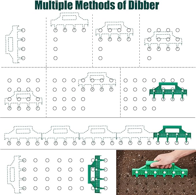 Seed Dibber, Multifunctional Seed Spacer Tool, Seed-in Soil Digger Garden Spacer aid for Planting Seeds Laying Out ideally Spaced Rows (Green)
