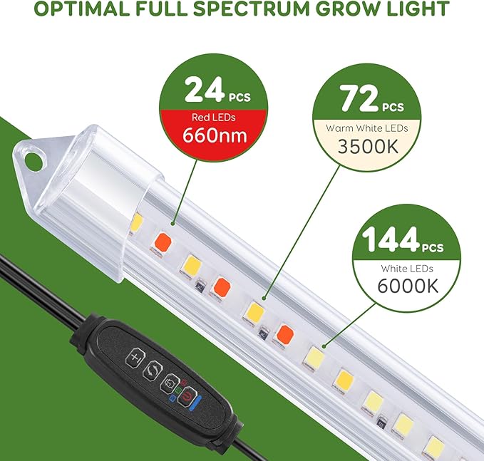 16" LED Grow Light Strips, 240 LEDs Full Spectrum Grow Lights for Indoor Plants with 3/9/12H Timer, 10 Dimmable Sunlike Plant Light for Indoor Greenhouse, Hydroponics, Seedlings (2 Packs)