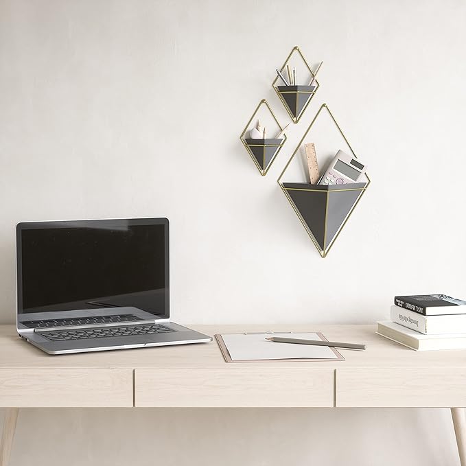 Umbra Trigg Hanging Planter Vase Wall Decor, Set of 2 Pots Containers for Succulents, Cactus, Faux Plants, and More, Small, Black/Brass