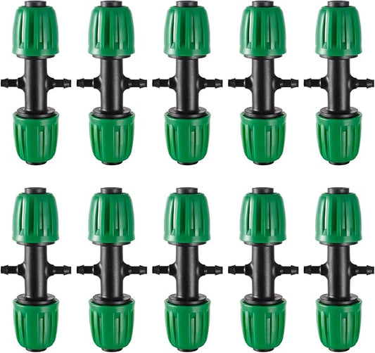 1/2 inch Tubing (1/2" ID x0.6-0.63" OD) 16mm to 1/4 inch Irrigation Tube Anti-Drop Barbed Hose Fittings (Fits 13mm ID / 4mm ID) (1/2 to 1/4 inch Four-Way)