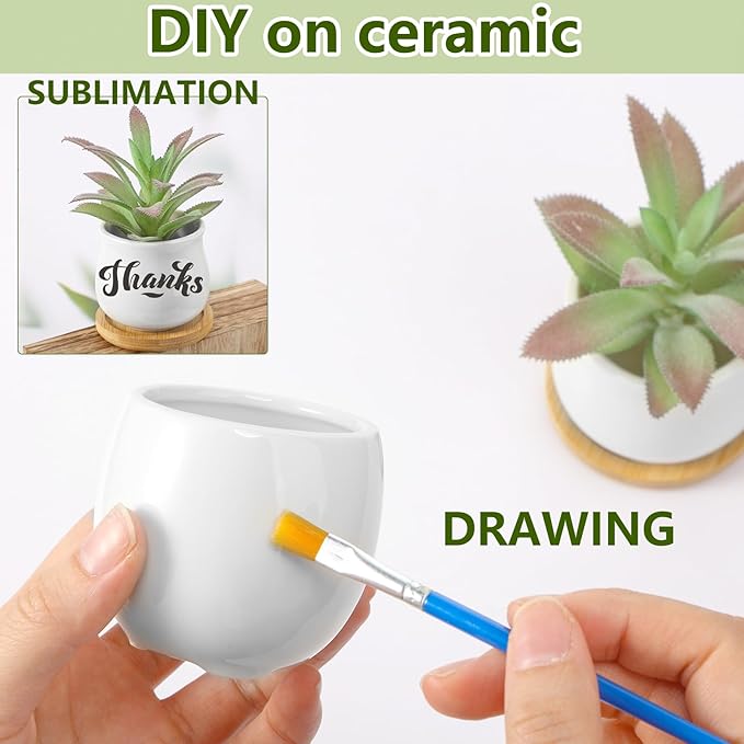 Remerry 12 Pcs Small Ceramic Pots 2.5 Inch Mini Succulent Pots Valentine's Day Gifts DIY Figurines Paint Craft Kit Unpainted Ceramic Bisque with Drainage Hole Ready to Paint for Classroom(Cute)