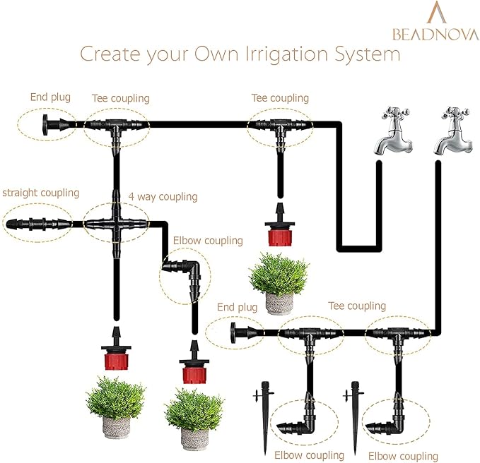 BEADNOVA Drip Irrigation Parts 20 Pcs 1/4 Inch Barbed Elbow Couplings Drip Irrigation Fittings Drip Line Connectors for 1/4 Inch Irrigation Tubing Garden Watering System (20pcs)
