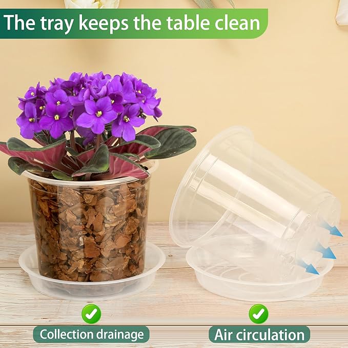 24 Pack 7/6/5 Inch Clear Nursery Pots with Drainage and Saucers, Durable Clear Plant Pots, Plastic Nursery Pots for Plants, Seed Starting Pots (5/6/7inch-24pcs)