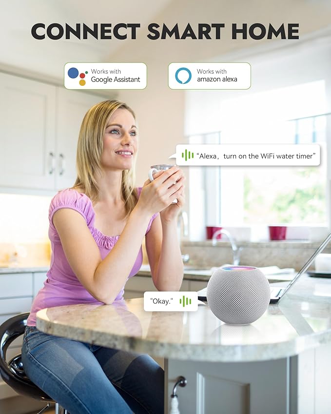 RAINPOINT WiFi Water Timer, Smart Sprinkler Timer Hose Timer WiFi Irrigation Controller, Smart Sprinkler System Valve, APP & Voice Control, Weather-Based Automatic Rain Delay, Brass Inlet & Outlet