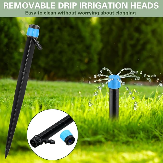 32 Pcs Drip Irrigation Emitters Drip Emitters for 1/4 Inch Tubing Irrigation Drippers Sprayer Adjustable 360 Degree Water Flow Drip for Garden Lawn Flower Bed Irrigation System (Blue)