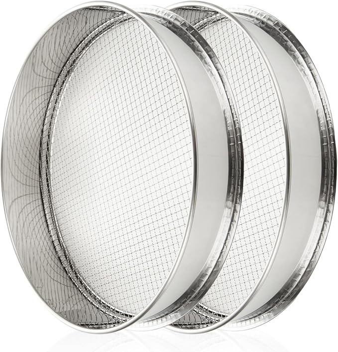 2 Pack 12" Soil Sifter 1/4" Rock Dirt Sifter Sand Sifter Stainsteel Steel Compost Sifter Soil Sifter Sieve for Gardening (6mm)