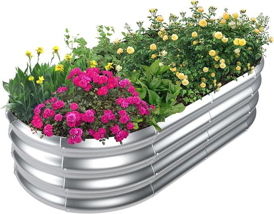 SnugNiture Galvanized Raised Garden Bed, 4x2x1ft Oval Metal Planter Box for Planting Outdoor Plants Vegetables