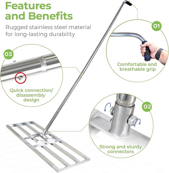 Scalebeard Lawn Leveling Rake,7FT 30 X10In Lawn Leveling Tool, Effort Saving & Adjustable Handle Heavy Duty Lawn Leveler for Yard Garden Golf Course Dirt Leveler