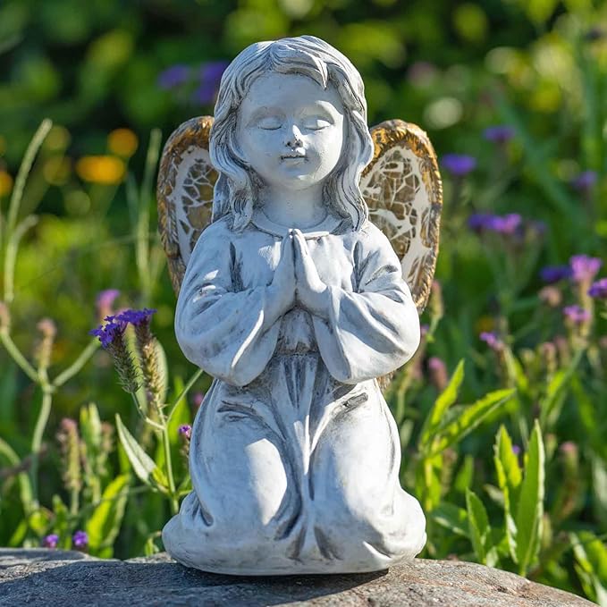 Garden Statue Statue Outdoor Decor,Garden Angel Figurine Outdoor,Solar Garden Angel Statue,Praying Angel Garden Decor for Patio Lawn Yard Porch Decoration
