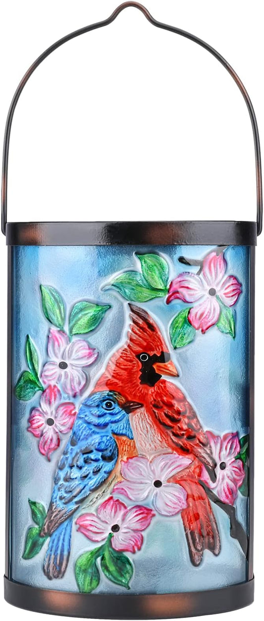 Hanging Solar Lantern Outdoor Bluebird Waterproof LED Cardinal Light Decorative Tabletop Lamp for Patio Garden Yard Decor