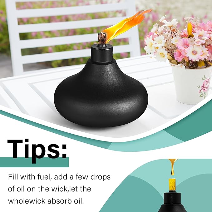 6 Pack Metal Table Top Torches,24.5 oz Citronella Torches for Outside,Refillable Flame Light Torch with Wicks and Covers, Landscape Lanterns Torches for Party, Garden Decor,DIY