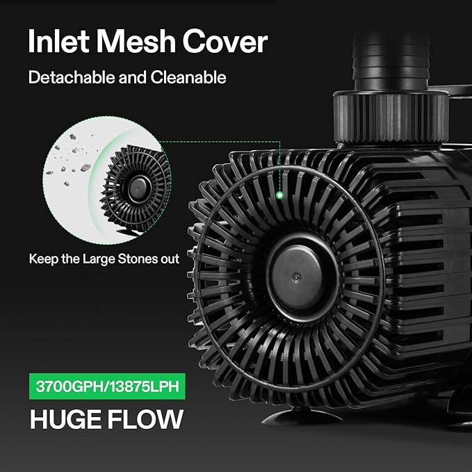 VIVOSUN 3700 GPH Submersible Water Pump with Barrier Bag, Ultra Quiet 300W Pond Pump for Pond, Waterfall, Fish Tank, Statuary, Hydroponic, 21Ft. Lift Height