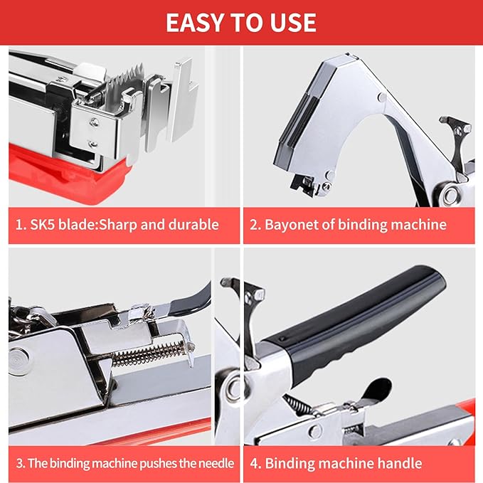 Plant Tying Machine, Plant Tapener, Tape Gun, Garden Tape Tool with 16 Rolls of Tapes and 1 Box of Staple for Grapes, Raspberries, Tomatoes, Vining Vegetables, Flower Planting (Red)