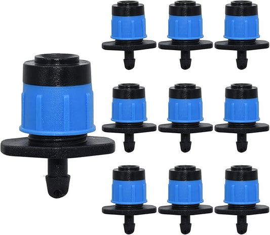 Juzizj 100 Pack Adjustable Irrigation Drippers 1/4 Inch Emitter Dripper 360 Degree Full Circle Pattern Water Flow Drip Emitter Micro Drip Irrigation Sprinklers for Home Garden Lawn(Blue)