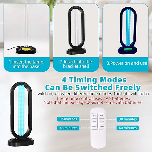 UV Light Sanitizer,UVC Home Disinfection Device 4-Speed Timing and Remote Control,Ultraviolet Light Sanitizer for Bed Bugs and Dust Mites,UV Lamp for Whole Room