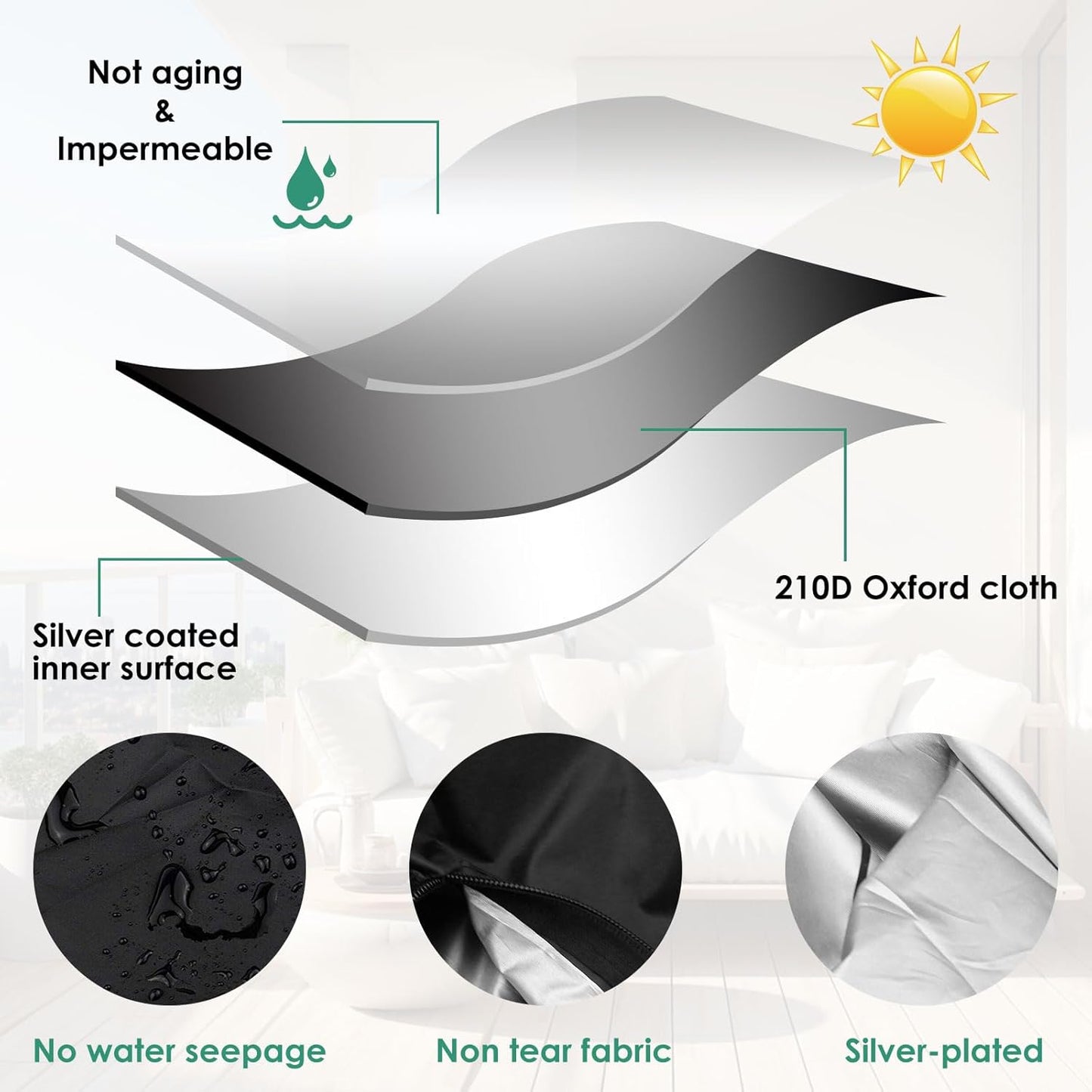 2 Pack Patio Furniture Storage Bag Extra Large Protective Cushion Cover with Zippered Waterproof for Patio Furniture with Zippers and Handles Size 68 inch L x 30 inch W x 20 inch H (2)