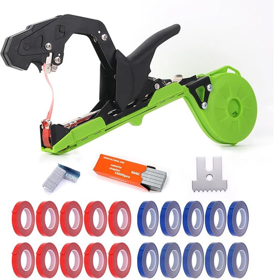 Plant Tying Machine Vine Tying Tool with 10000PCS Staples 20 Rolls Tape Plant Tape Gun for Grapes Tomatoes and Vining Vegetables Tying Tool(Green)