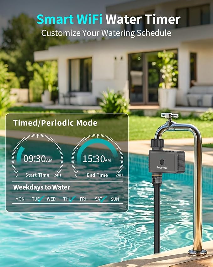 WiFi Sprinkler Timer, WiFi Water Timer for Garden, Smart Hose Timer with WiFi Hub Support 2.4GHz, App/Voice Control Work with Alexa & Google Assistant, Rain Delay & Manual Watering,for Yard Lawn Plant