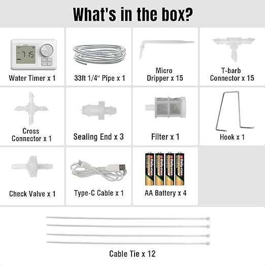 Raddy WS-6 Automatic Plant Waterer, Indoor Plant Watering System for 15 Potted Plants, Programmable Water Timer with LCD Display, USB Power, Water Shortage Alarm for Balcony Greenhouse