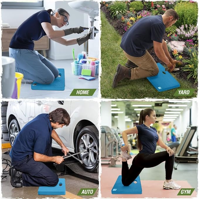 Rugged Rhino Soft Foam Kneeling Pad, Thick Knee Mat Resists Water, Durable Shock Absorbent Pads, Comfortable Strong Rebound, Gardening, Mechanic Tools, Bath Tub Essentials 2 Pack Bright Blue