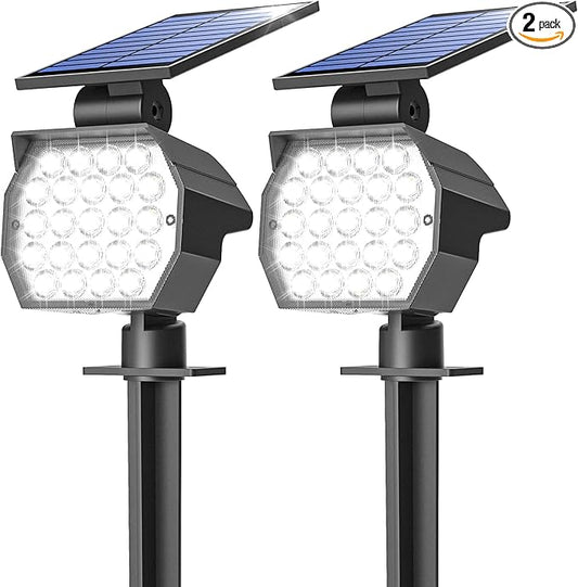 NIORSUN Solar Spot Lights Outdoor,23 LEDs Landscape Lighting with Auto On/Off and 3 Lighting Modes, IP67 Waterproof Spotlights,Outdoor Solar Lights for Yard Garden,2 Pack(Cool White)