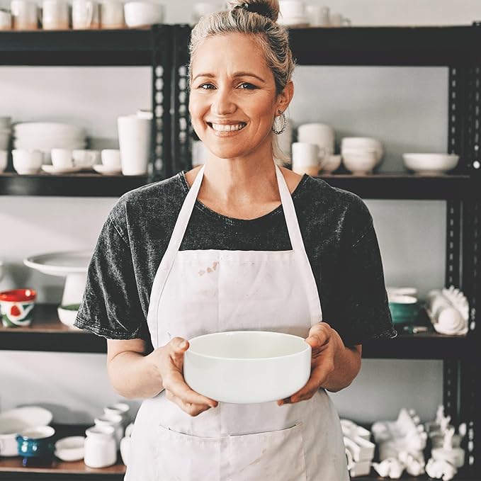 ZOUTOG Plant Pot 6 Inch, Ceramic Succulent Pots for Flower with Drainage Hole & Bamboo Tray, Higher White Round Pack of 2 with Home, Office, Indoor or Outdoor Decor - Plants Not Included