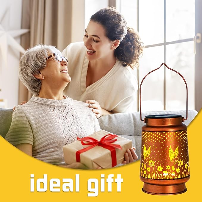 2 Pack Hummingbird Solar Lantern Lights Outdoor Decor, Hanging Metal Decorations Waterproof with LED Light, Landscape Lights for Garden Patio Yard Lawn Backyard Front Porch Gifts for Mom Grandma