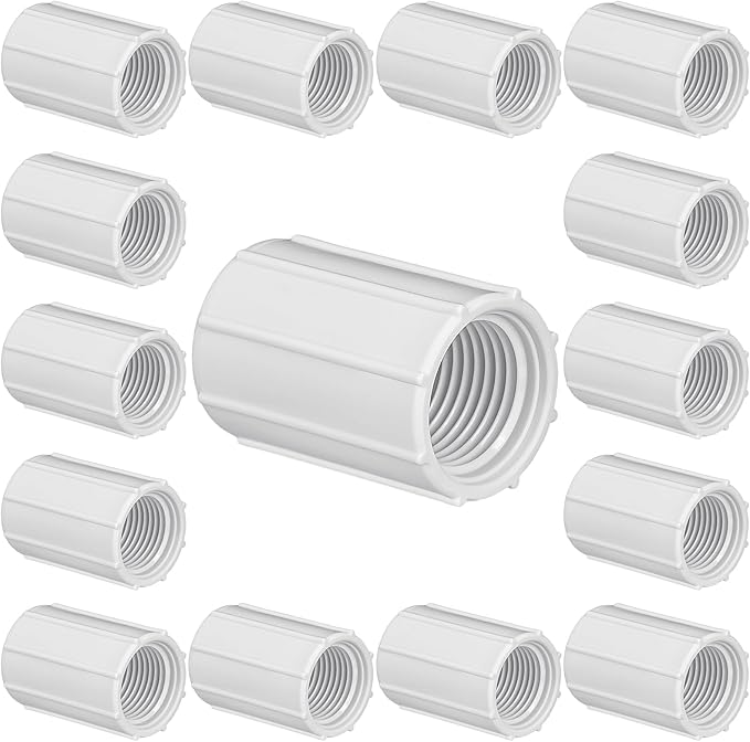 Yahenda 20 Pcs 1/2 Inch PVC Double Female Threaded Coupling Sprinkler Pipe Fitting Female Thread Pipe Fitting Garden Drip Irrigation System PVC Npt Coupler for Irrigation Tube Riser Extension (White)