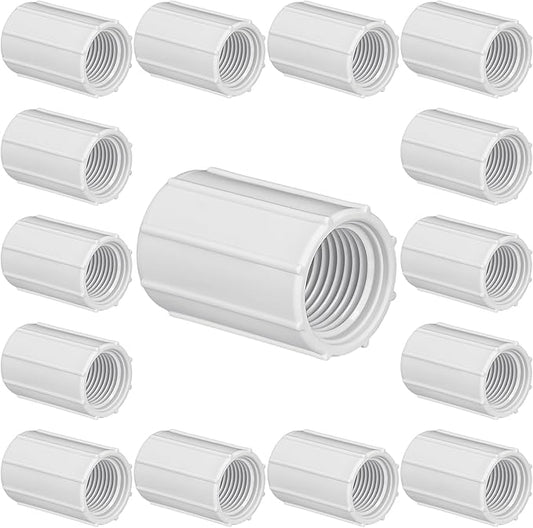 Yahenda 20 Pcs 1/2 Inch PVC Double Female Threaded Coupling Sprinkler Pipe Fitting Female Thread Pipe Fitting Garden Drip Irrigation System PVC Npt Coupler for Irrigation Tube Riser Extension (White)