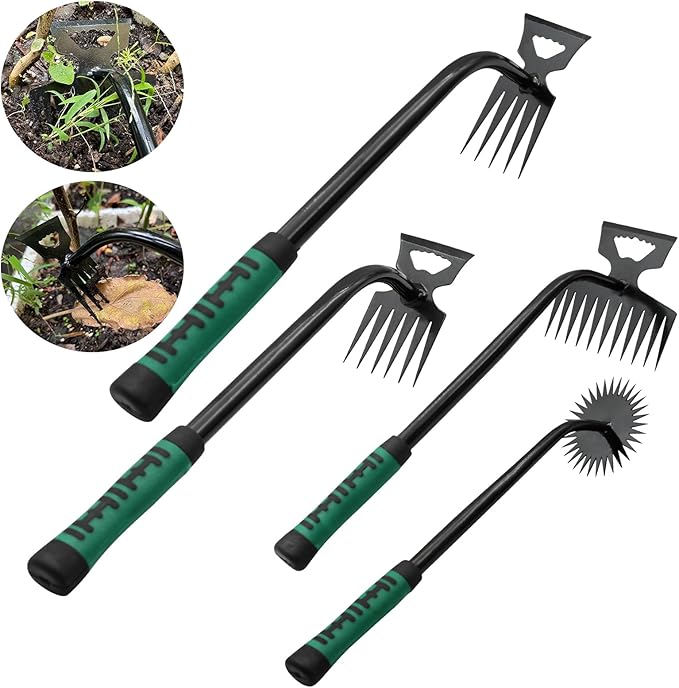 2 Pack Uprooting Weed Pulling Tools,Garden Hand Weeder Tools, Manual Multifunctional Weeders Gardening Tools for Yard and Garden(5Tines+8Tines)
