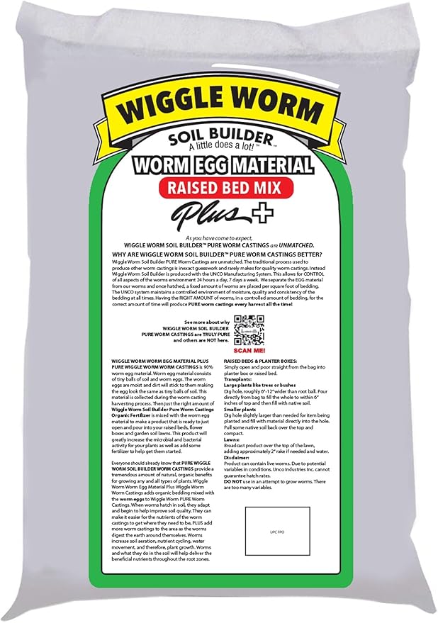 Soil Builder Raised Bed Mix, 40 Pound Bag - Worm Egg Material Mixed with Odor Free Wiggle Worm Pure Worm Castings - All Organic - Ready to Add Direct to Raised Bed, Planter, etc., Pack of 3