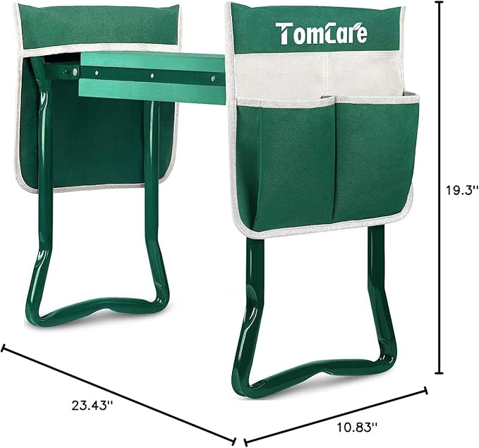TomCare Upgraded Garden Kneeler Seat Widen Soft Kneeling Pad Garden Tools Stools Garden Bench with 2 Large Tool Pouches Outdoor Foldable Sturdy Gardening Tools for Gardeners, Green