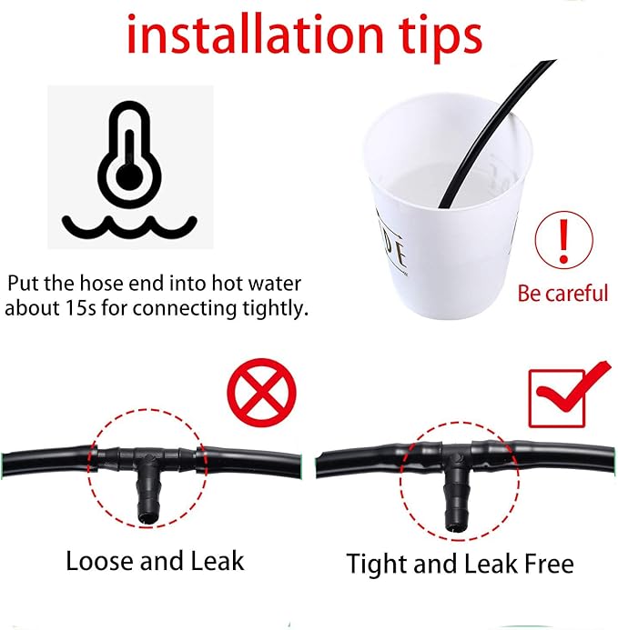 HOINCO 300Pcs Barbed Tee Connectors Drip Irrigation, 1/4" Universal Barbed Tee Fittings for 4/7mm Water Tube,3-Way Irrigation Coupling for Flower Pot Garden Lawn(Black)