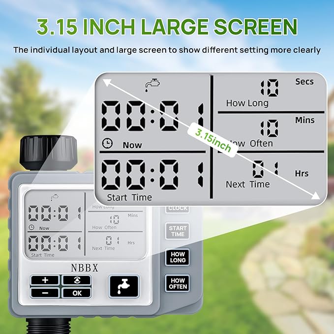 Digital Sprinkler Timer for Garden Hose Watering, Battery Powered Hose Timer with Rain Delay, Manual, Automatic Watering System, Outdoor Programmable Water Timer Irrigation Timer Grey