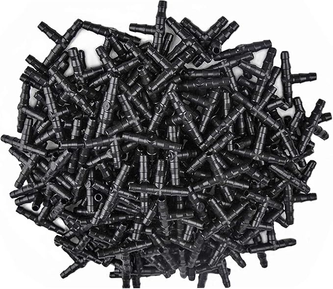 HOINCO 300Pcs Barbed Tee Connectors Drip Irrigation, 1/4" Universal Barbed Tee Fittings for 4/7mm Water Tube,3-Way Irrigation Coupling for Flower Pot Garden Lawn(Black)