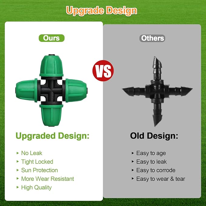 1/4 Inch Drip Irrigation Fittings, Lock Barbed 4 Way Couplings for ¼ in. Tubing, 25 Pieces Drip Irrigation Parts Locked Cross Connectors, Drip Line Nuts Connectors for 1/4" Drip Irrigation Hose
