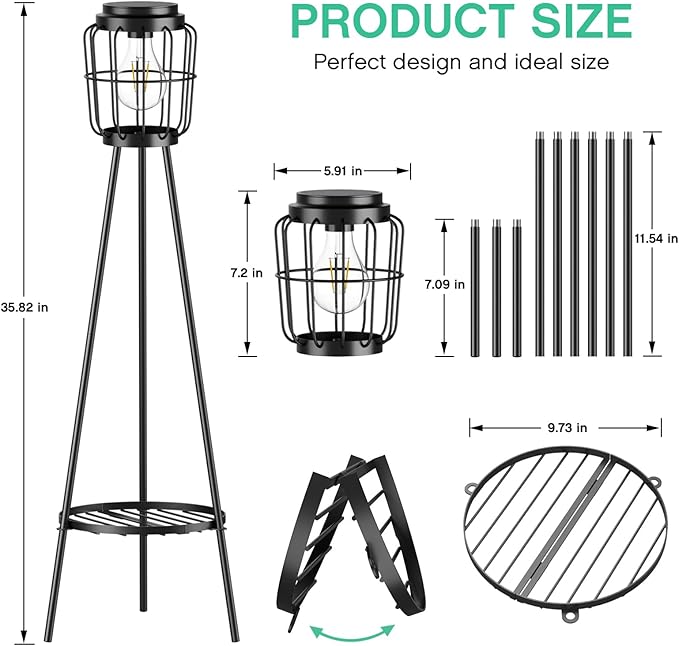 Solar Lights Outdoor with LED Edison Bulbs, Solar Floor Lamp with Plant Stands for Garden Yard Pathway Driveway Front/Back Porch Decoration