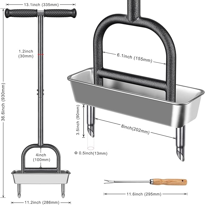 Dolibest Lawn Coring Aerator, Manual Lawn Aerator, 2 Stainless Steel Corer Plug Aerator with Soil Core Storage Tray, Pre-Assembled Manual Grass Aerating Tool & Clean Hand Tool, Improving Lawn Health