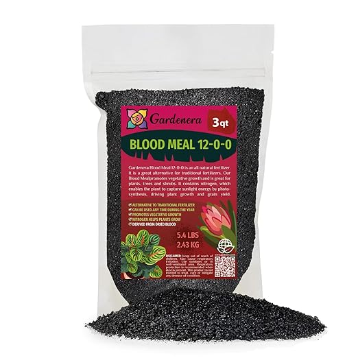 Premium 12-0-0 Organic Blood Meal Fertilizer by Gardenera - All-Natural Plant Food Source of Nitrogen for Organic Gardening, Flowers, Vegetables, Trees & Shrubs - 3 Quart