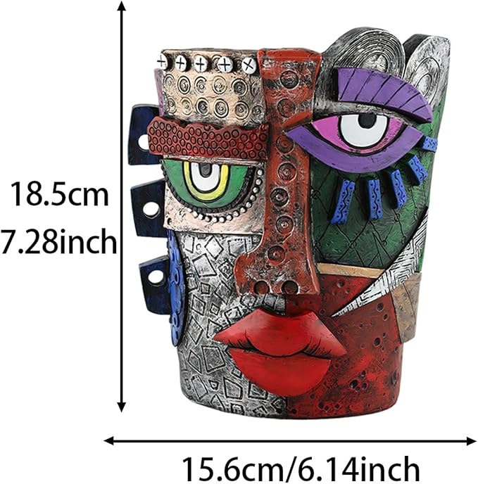 TOZLU Picasso Brutalist Abstract Beauty Face Flower Pot Ornaments Abstract Face Flower Pots Abstract Head Planter Pots Container Colorful Face Art Abstract Resin Flower Pot (Stare Flower Pot)